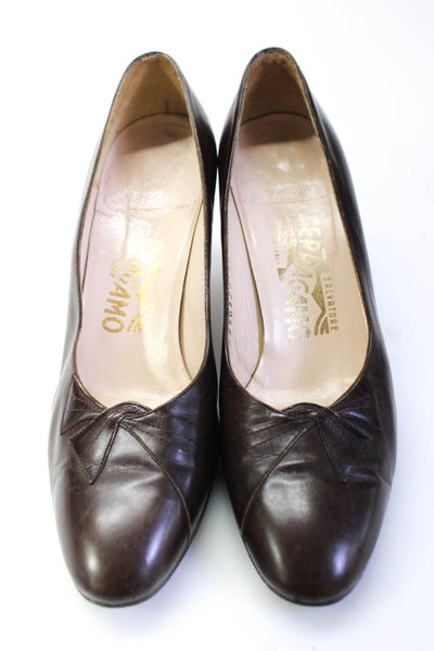 Salvatore Ferragamo Women's Round Toe Cone Heels Work Shoe Brown Size 5.5