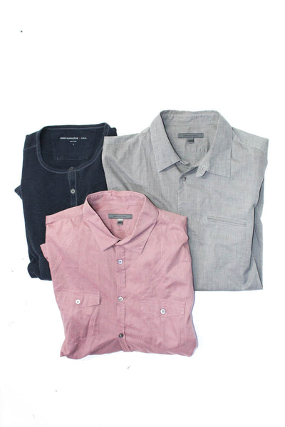 John Varvatos Mens Dress Henley Shirts Black Pink Size Large Lot 3