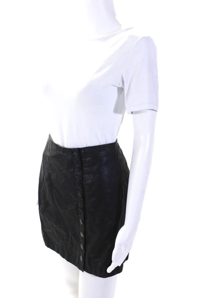 Free People Faux Leather Button Down Line Mini Skirt Black Size 8
