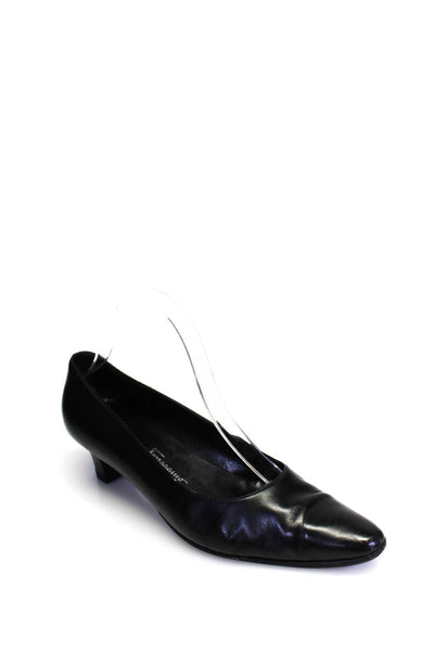 Salvatore Ferragamo Womens Leather Pointed Toe Block Heels Pumps Black Size 8.5