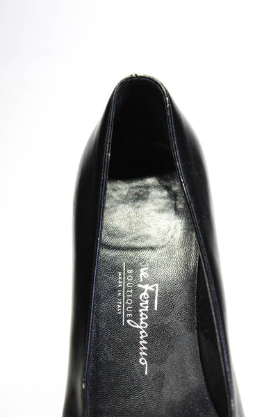 Salvatore Ferragamo Womens Leather Pointed Toe Block Heels Pumps Black Size 8.5