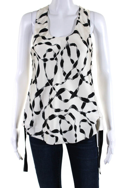 Helmut Lang Womens Abstract Print Scoop Neck Tank Top White Black Size Small