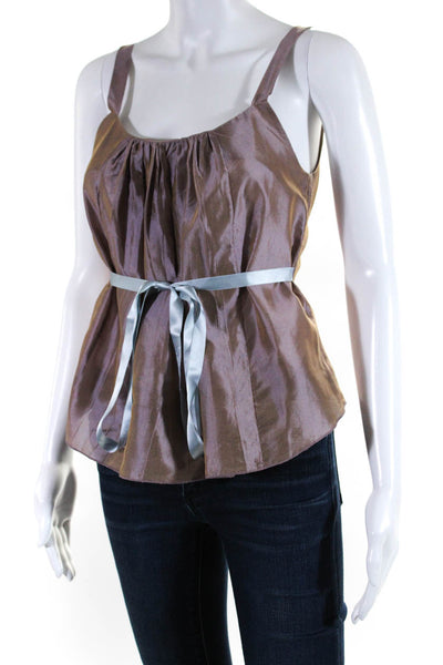 Elizabeth/Steeve Womens Silk Pleated Belted Tank Top Amethyst Purple Size 2