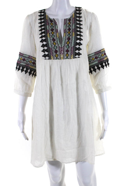 Ba&Sh Womens Embroidered V Neck A Line Mini Dress White Cotton Size 6