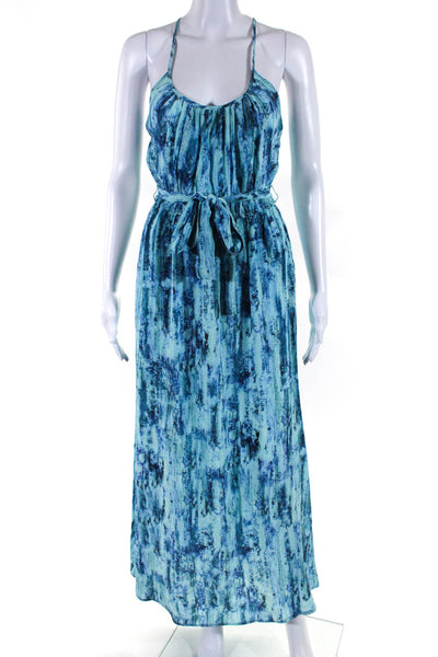Jay Godfrey Womens Silk Abstract Print Belted Sleeveless Maxi Dress Blue Size 2