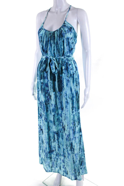 Jay Godfrey Womens Silk Abstract Print Belted Sleeveless Maxi Dress Blue Size 2