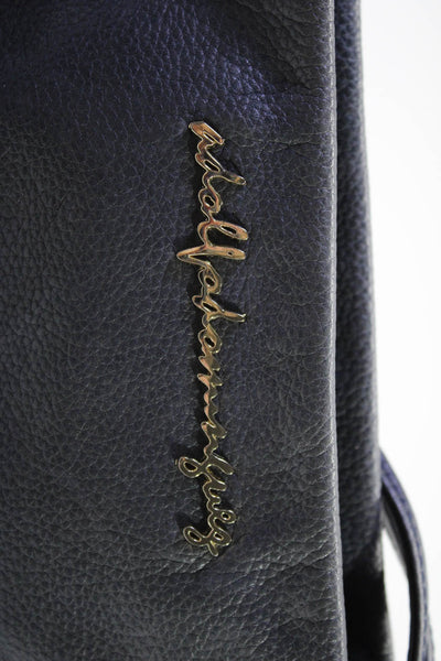 Adolfo Dominguez Womens Leather Gold Tone Shoulder Handbag Blue