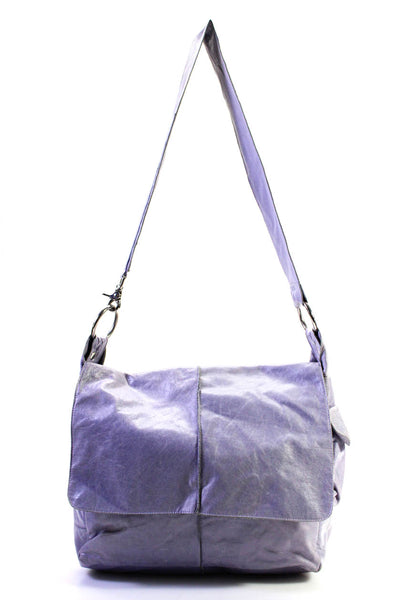 Allison Burns Womens Leather Flap Crossbody Shoulder Handbag Lavender Purple