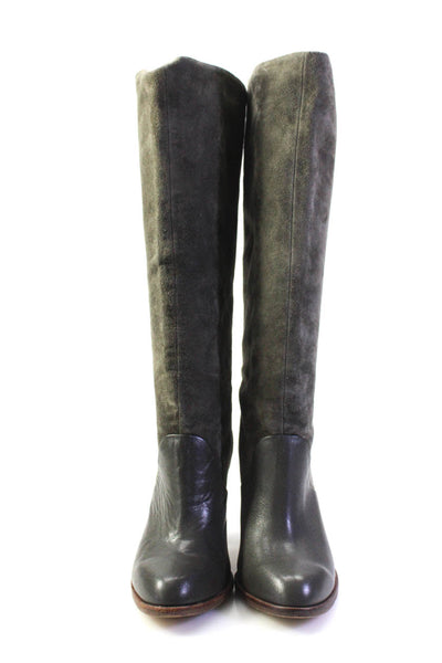 Splendid Womens Slip On Block Heel Knee High Boots Gray Suede Leather Size 7M