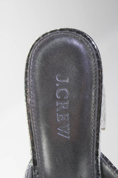 J Crew Womens Block Heel Metallic Slide Sandals Silver Tone Leather Size 7