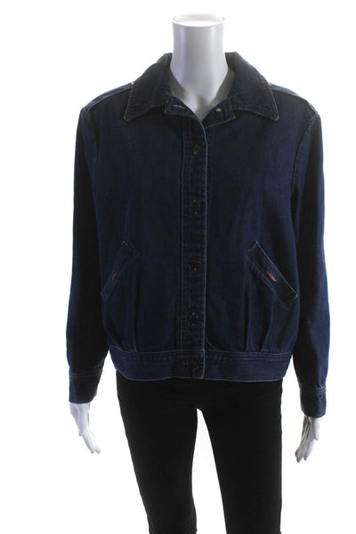 Halston Womens Button Front Collared Oversized Jean Jacket Blue Size 12