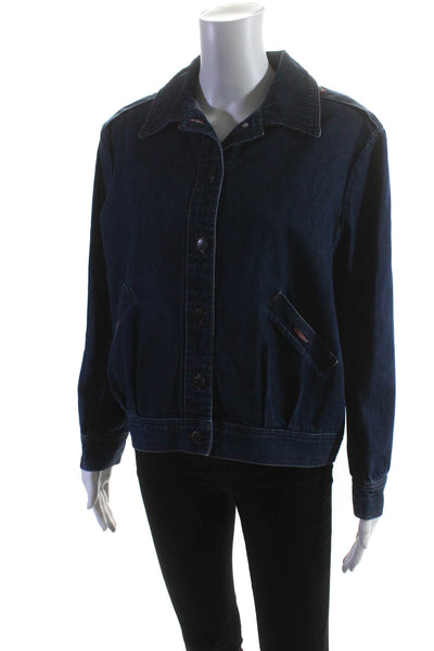 Halston Womens Button Front Collared Oversized Jean Jacket Blue Size 12