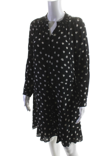 Rebecca Taylor Womens 3/4 Sleeve Half Button Silk Shift Dress Black White Size 6