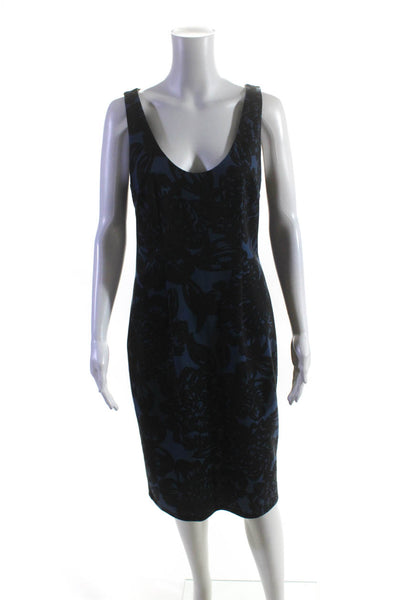 Trina Trina Turk Womesn Floral Sleeveless Scoop Neck Sheath Dress Blue Size 8