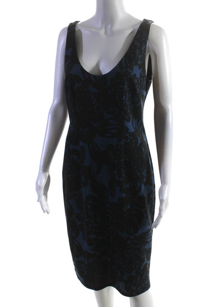 Trina Trina Turk Womesn Floral Sleeveless Scoop Neck Sheath Dress Blue Size 8