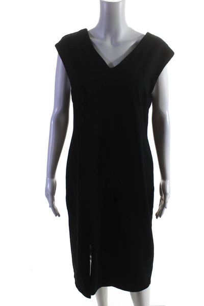 Tahari Womens Knit V-Neck Sleeveless Zip Up Shift Midi Dress Black Size 8