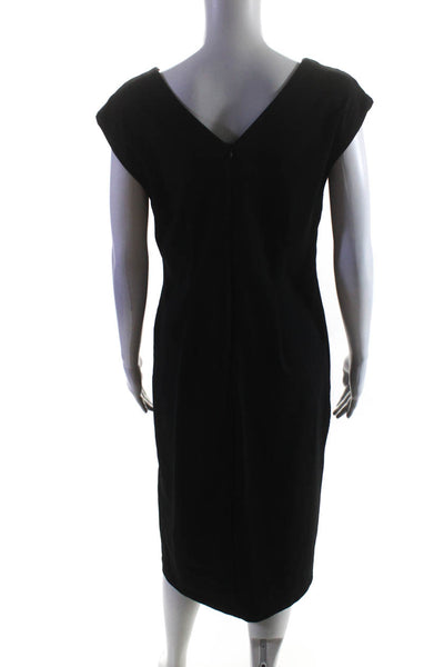 Tahari Womens Knit V-Neck Sleeveless Zip Up Shift Midi Dress Black Size 8