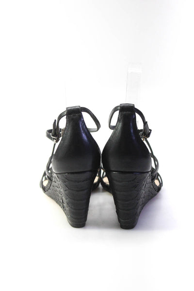 Alexandre Birman Womens Animal Print Strappy Buckle Wedge Heels Black Size EUR39