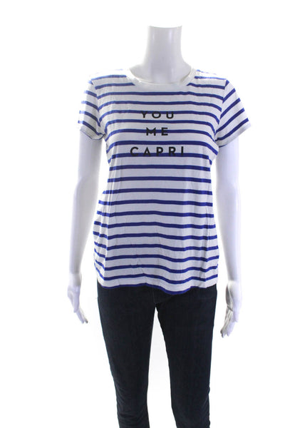 Milly Womens Short Sleeve Striped You Me Capri Tee Shirt Blue White Size Small