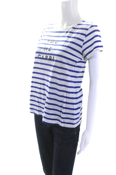 Milly Womens Short Sleeve Striped You Me Capri Tee Shirt Blue White Size Small