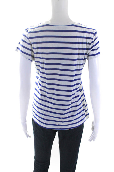 Milly Womens Short Sleeve Striped You Me Capri Tee Shirt Blue White Size Small