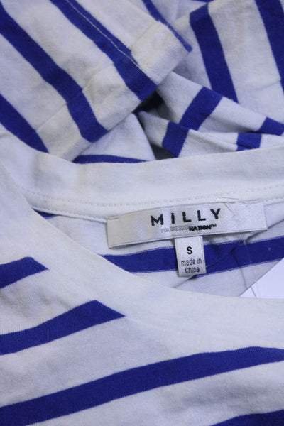 Milly Womens Short Sleeve Striped You Me Capri Tee Shirt Blue White Size Small