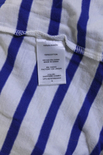 Milly Womens Short Sleeve Striped You Me Capri Tee Shirt Blue White Size Small