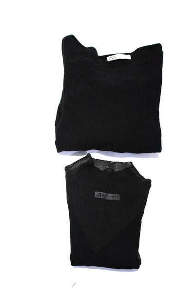 Zara Womens Ruffled Blouse Top Sweater Black Size S Lot 2