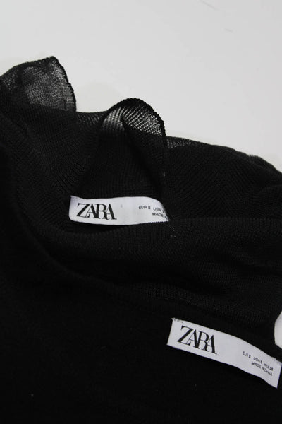 Zara Womens Ruffled Blouse Top Sweater Black Size S Lot 2