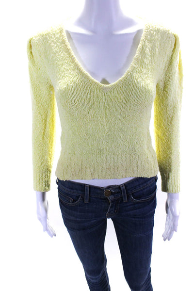 Intermix Womens 3/4 Sleeve V Neck Sweater Yellow Cotton Size Petite