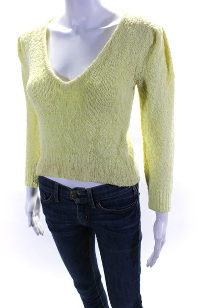 Intermix Womens 3/4 Sleeve V Neck Sweater Yellow Cotton Size Petite