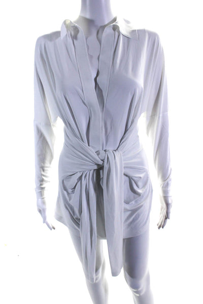 Norma Kamali Womens Long Sleeve Collared Wrap Shirt Dress White Size XS