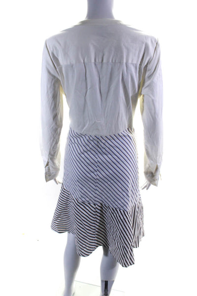 Chelsea 28 Womens Striped Button Down A Line Shirt Dress White Cotton Size 12