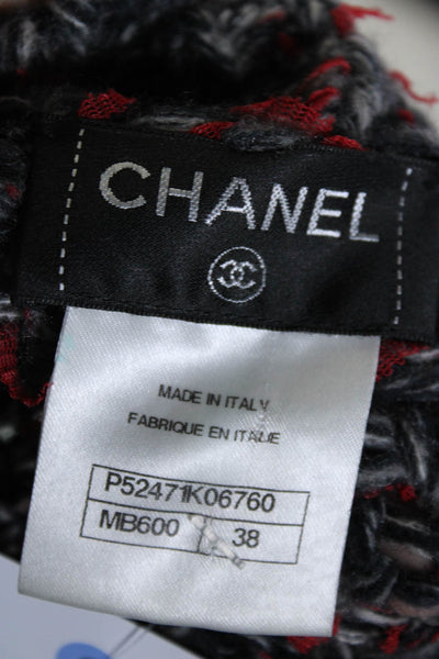 Chanel Womens Confetti Tweed Half Zip 3/4 Sleeve Mini Dress Red Gray Size FR 38