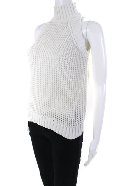 Intermix Womens White Cotton Mock Neck Sleeveless Sweater Vest Top Size P