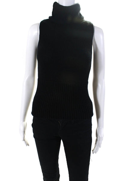 Intermix Womens Black Cotton Turtleneck Sleeveless Sweater Vest Top Size P