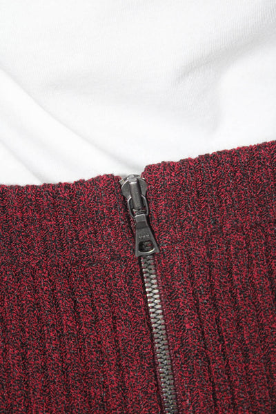 Theory Womens Dark Red Ribbed Zip Back Midi Skirt Size S