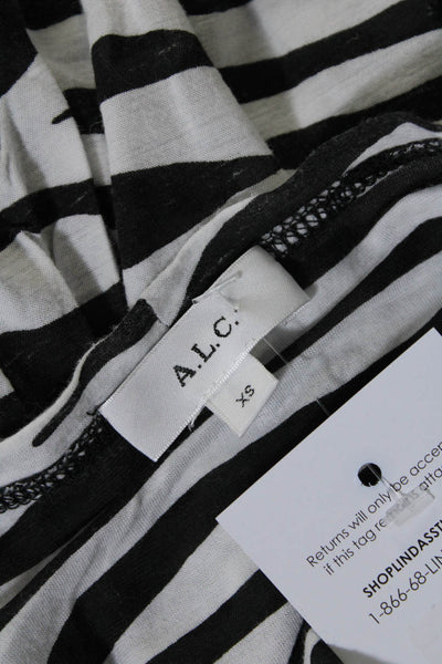 ALC Womens Jersey Striped Puff Sleeve Round Collar Tee T-Shirt Black Size XS