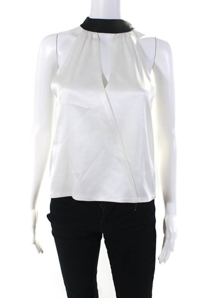 Alice + Olivia Womens Tied High Cutout V Neck Tank Blouse White Black Size XS