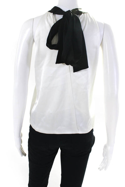 Alice + Olivia Womens Tied High Cutout V Neck Tank Blouse White Black Size XS