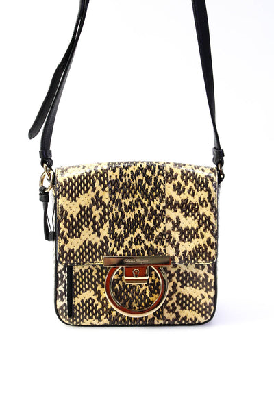 Salvatore Ferragamo Womens Brown Python Skin Leather Mini Crossbody Bag Handbag