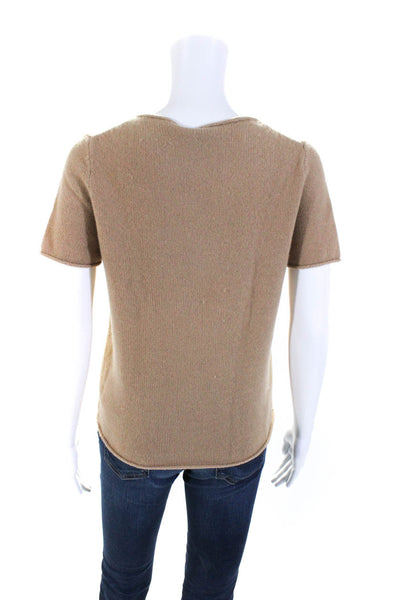 Theory Womens Cashmere Knit Crew Neck Short Sleeve Sweater Top Beige Size S