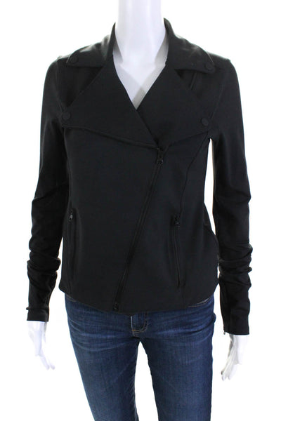 With Womens Knit Collared Asymmetrical Zip Up Jacket Coat Black Size S