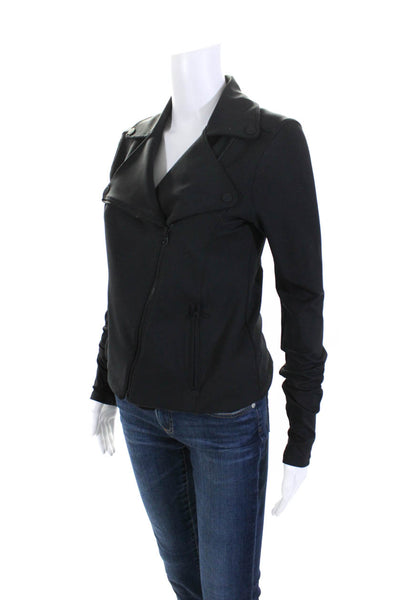 With Womens Knit Collared Asymmetrical Zip Up Jacket Coat Black Size S