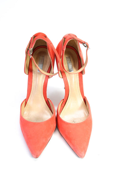 Schutz Womens Orange Ankle Strap Leather D'Orsay High Heels Shoes Size 7.5B