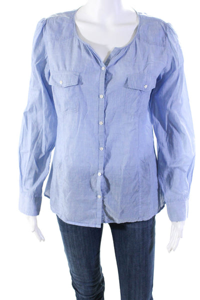 J. Peterman Womens Long Sleeves Button Down Shirt Blue Cotton Size 6