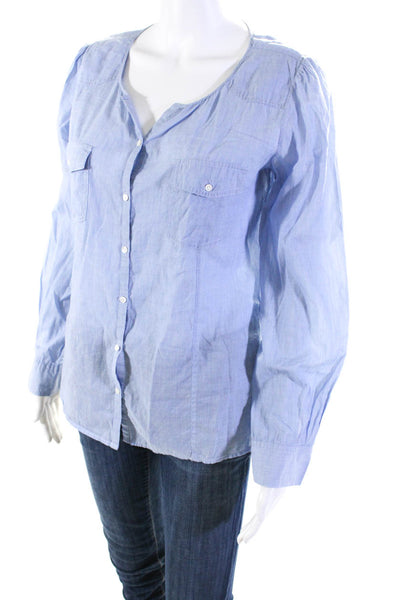 J. Peterman Womens Long Sleeves Button Down Shirt Blue Cotton Size 6