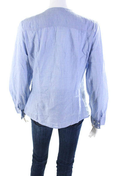 J. Peterman Womens Long Sleeves Button Down Shirt Blue Cotton Size 6