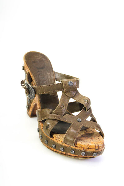 Dior Womens Leather Caged Platform Slide On Sandal Heels Brown Sie 37.5 7.5