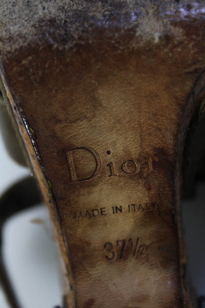 Dior Womens Leather Caged Platform Slide On Sandal Heels Brown Sie 37.5 7.5